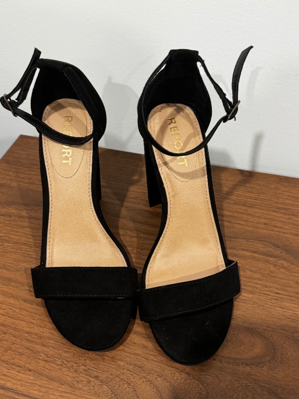 Report Black Ankle Strap Block Heel Sandals Size 7